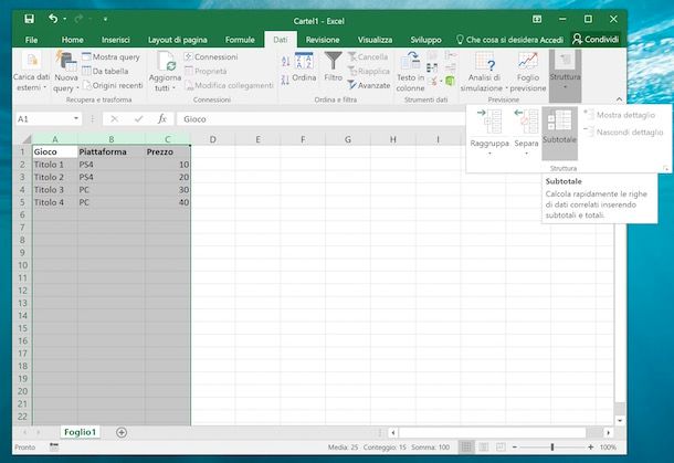 Come sommare una colonna in Excel