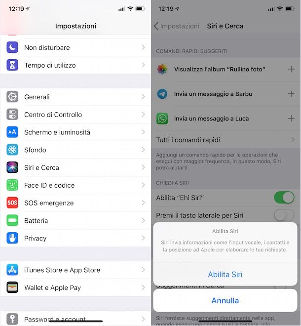 Attivare Siri da iPhone con Face ID