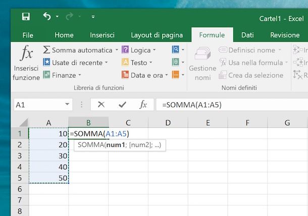 Come sommare una colonna in Excel