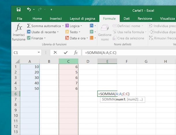 Come sommare una colonna in Excel