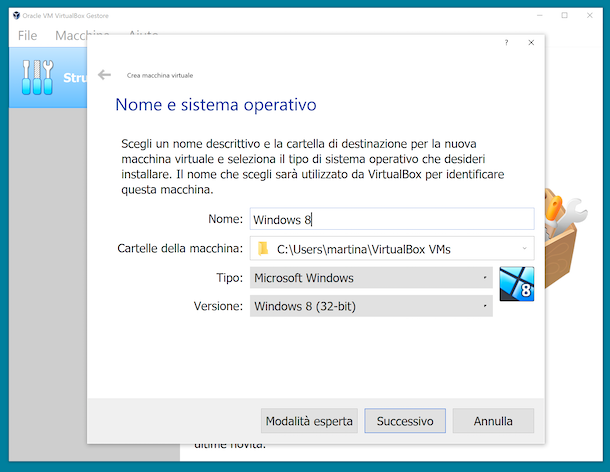 Come installare Windows 8 su VirtualBox