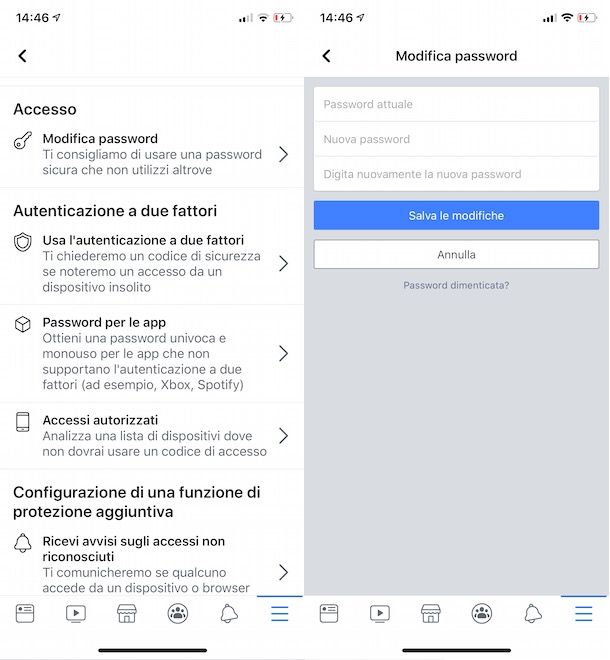Come cambiare password Facebook