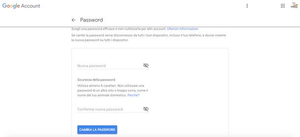 Come cambiare password Google