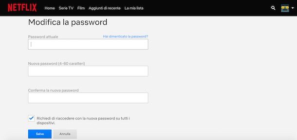 Come cambiare password Netflix