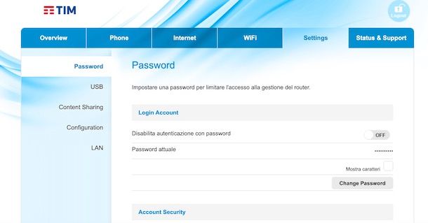 Come cambiare password modem