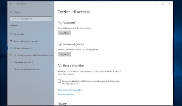 Come cambiare password su Windows 10