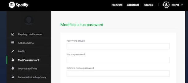 Come cambiare password Spotify