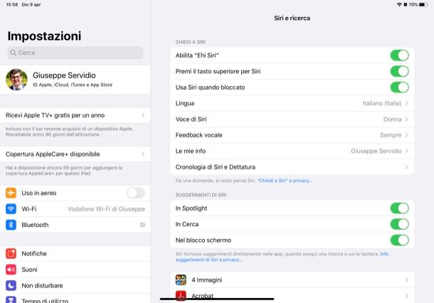 Attivare Siri su iPad