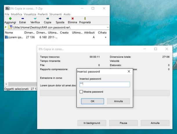 Come estrarre file RAR con password