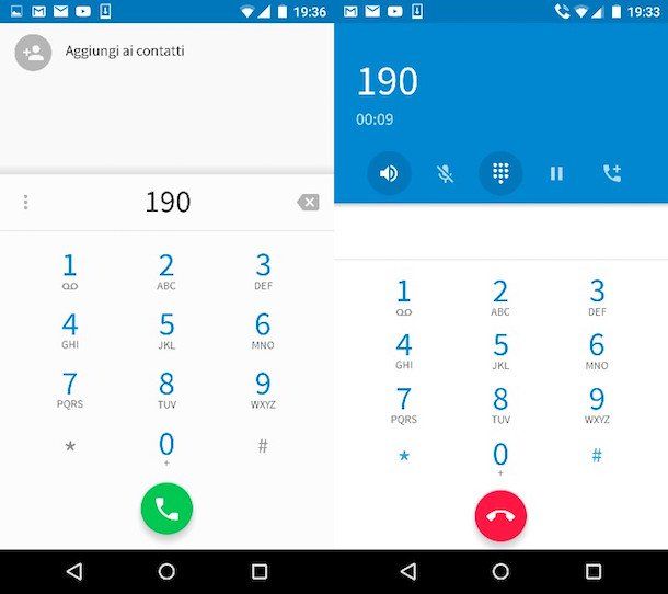 Screenshot che mostra come chiamare il 190 di Vodafone 