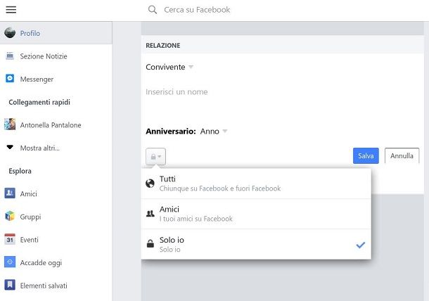 Facebook situazione sentimentale