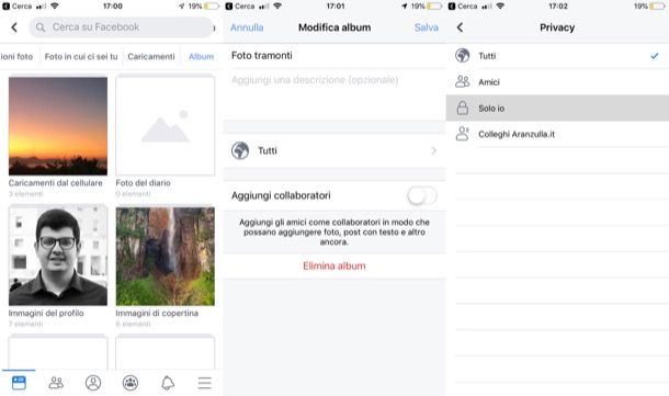 Privacy album di Facebook