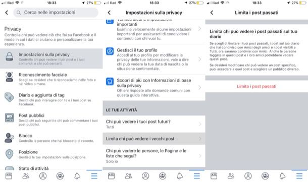 Limita i post passati Facebook da mobile