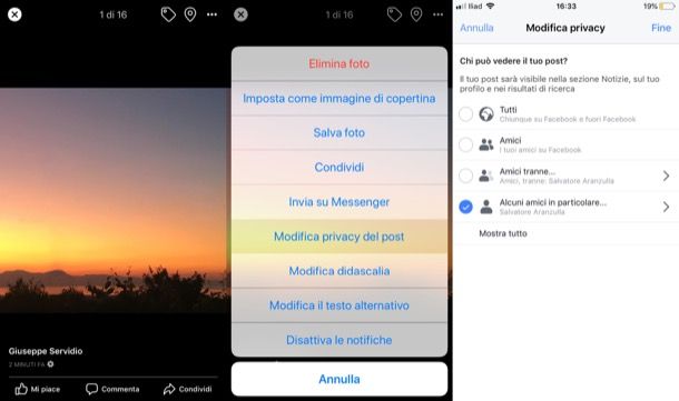Modifica privacy foto singole su Facebook