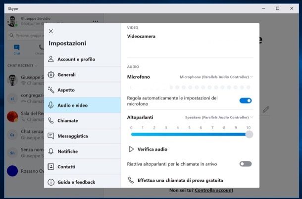 Alzare microfono su Skype