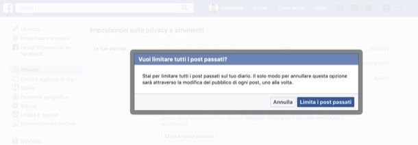 Limitare vecchi post Facebook da computer