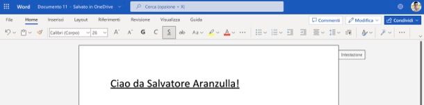 Sottolineare su Word online