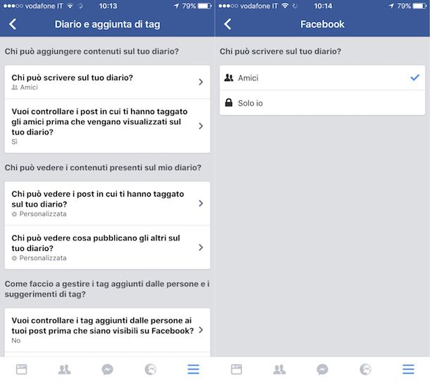 Come rendere privato il diario di Facebook