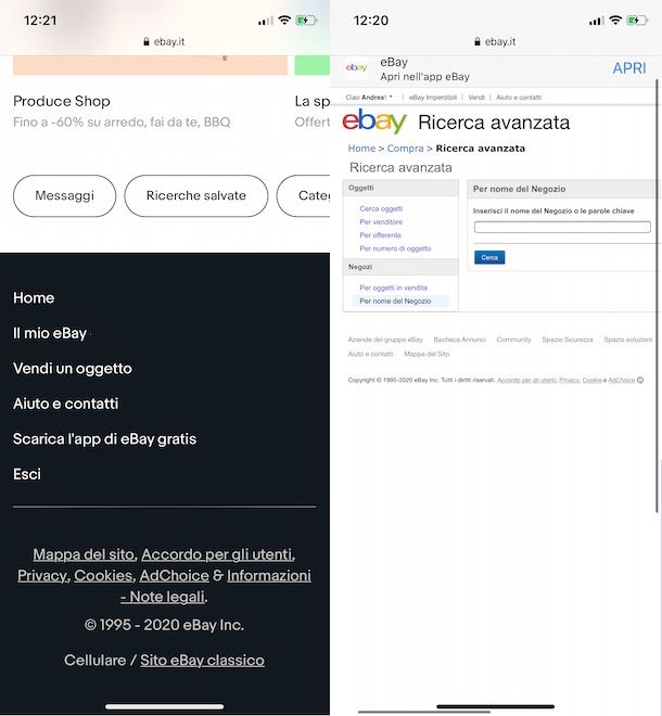 Cercare un negozio su eBay da smartphone e tablet