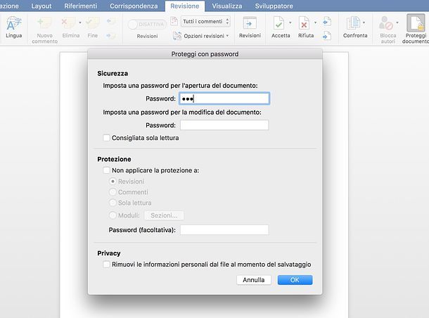 Proteggere un file Word Mac