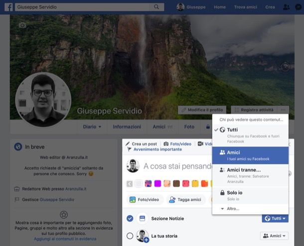 Privacy dei post su Facebook