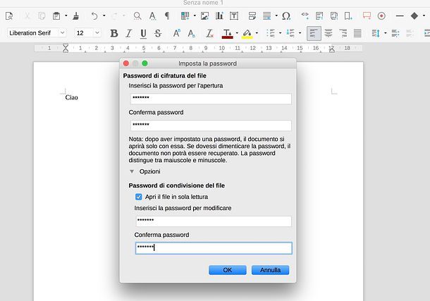 Proteggere un file Word con LibreOffice