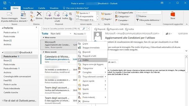 Inoltro manuale su Microsoft Outlook