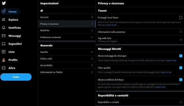 Profilo privato twitter