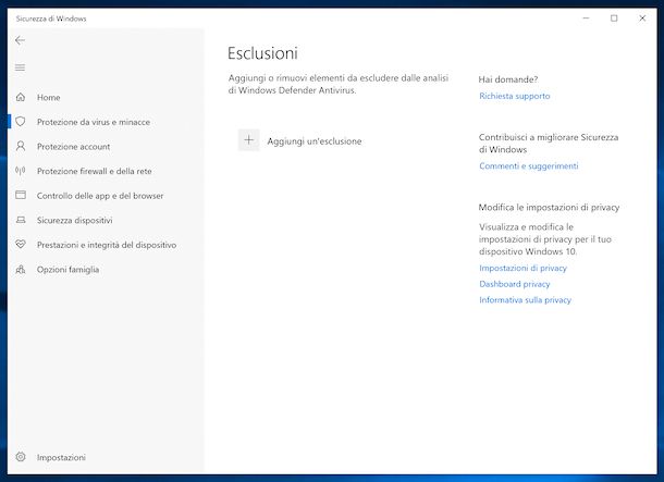 Windows Defender su Windows 10