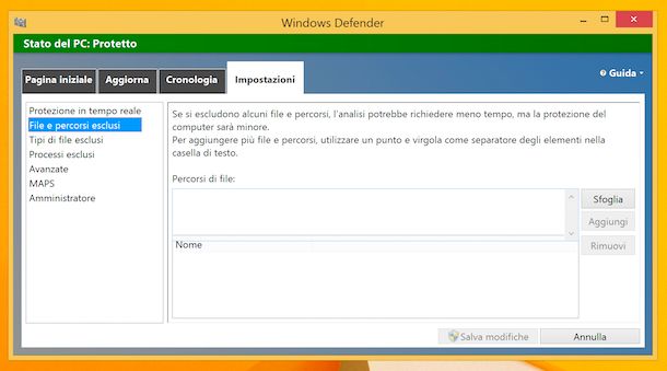 Windows Defender su Windows 8.1