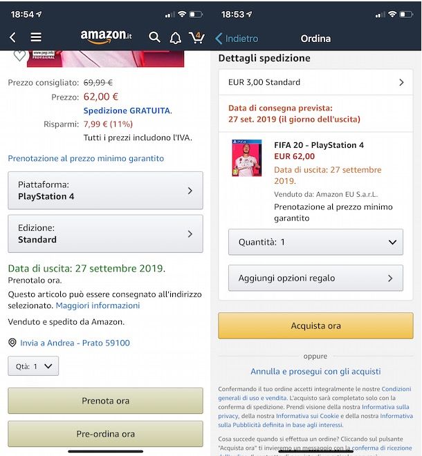 Preordinare su Amazon da app