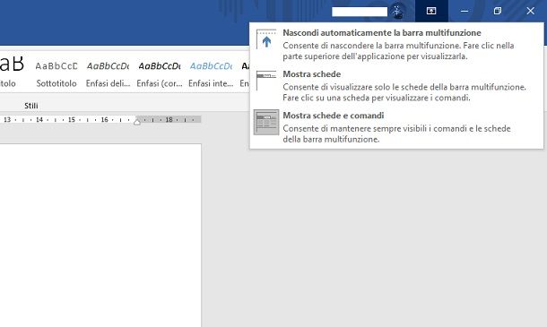 Pannello configurazione barra multifunzione Office 2019