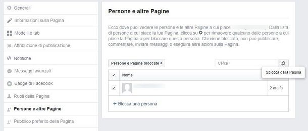 Sbloccare un utente da una pagina Facebook da Web