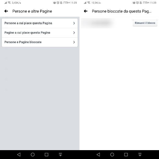 Sbloccare un utente da una pagina Facebook da app