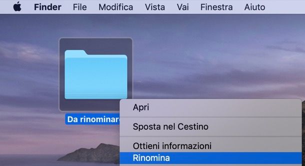 Rinominare cartella Mac dal menu contestuale 