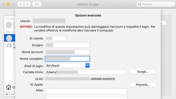 Cambiare nome cartella utente su Mac