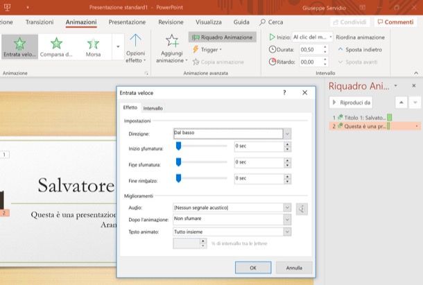 Inserimento animazioni sulle scritte PowerPoint