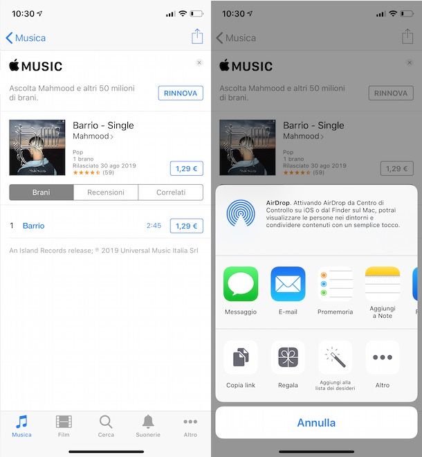 Regalare canzone iTunes con iPhone