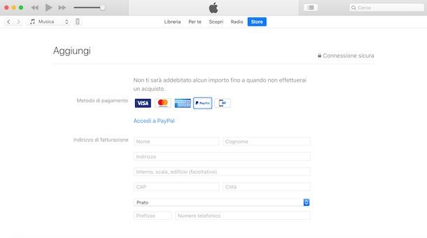 Aggiungere metodo di pagamento ID Apple