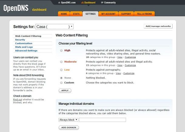 Configurazione di un filtro su OpenDNS