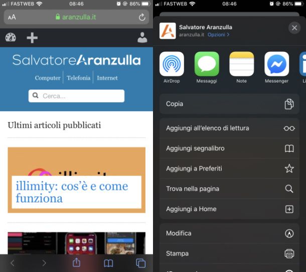 come impostare pagina iniziale di safari