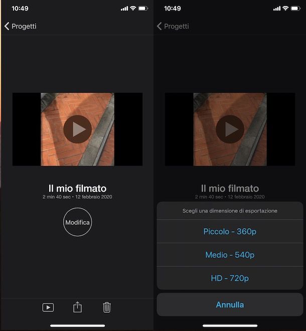 Come esportare un video da iMovie su iPhone