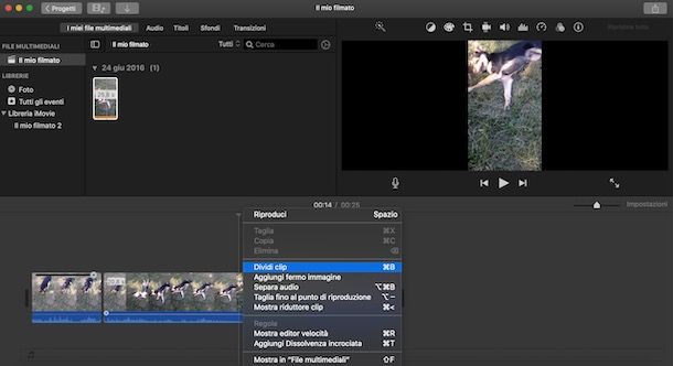 Dividere una clip su iMovie