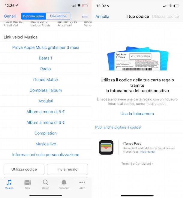 Utilizzare codice iTunes Card