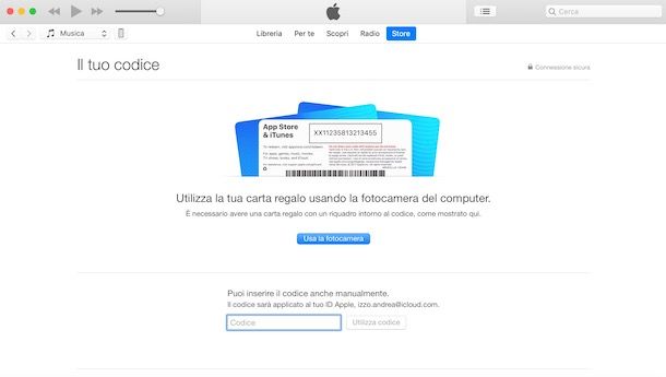 Riscattare iTunes Card da computer