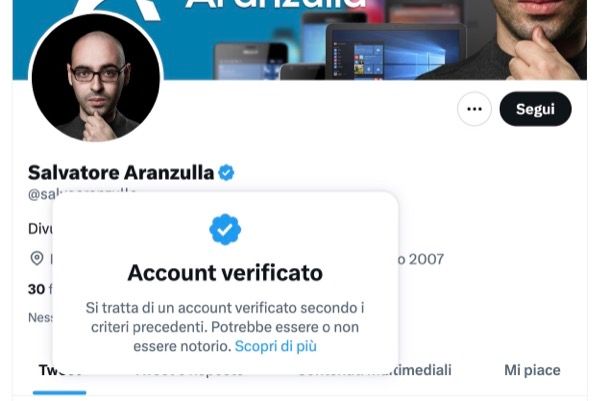 Account Twitter certificato