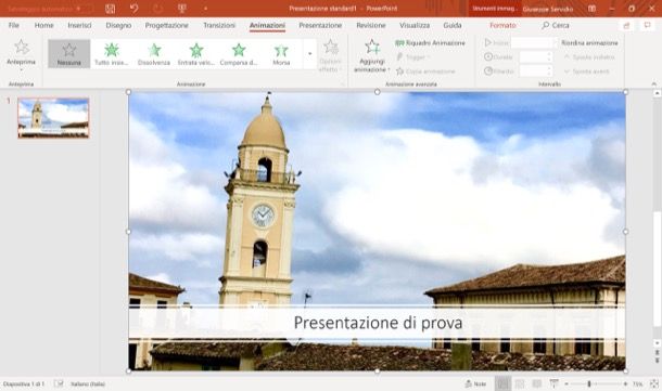 Scheda Animazioni di PowerPoint