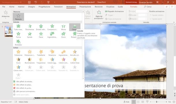 Selezionare effetto di animazione di PowerPoint