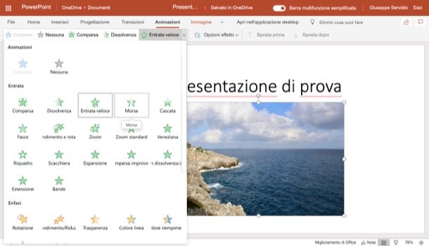 Animare immagini su PowerPoint Online