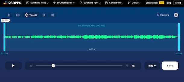Modifica velocità audio di 123apps